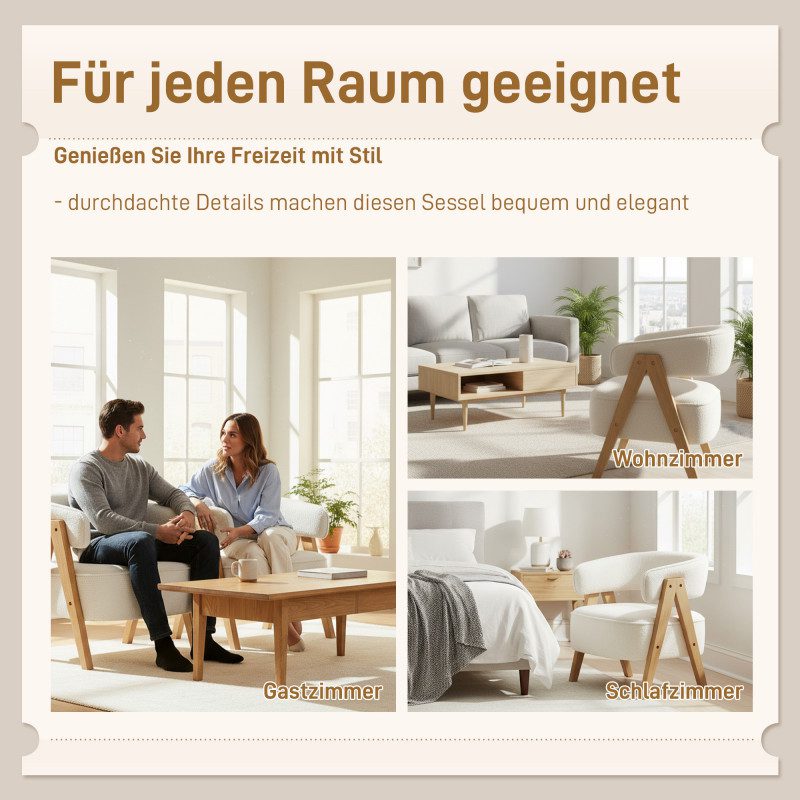 Fåtölj Vit Fleece med Böjt Ryggstöd & Träben