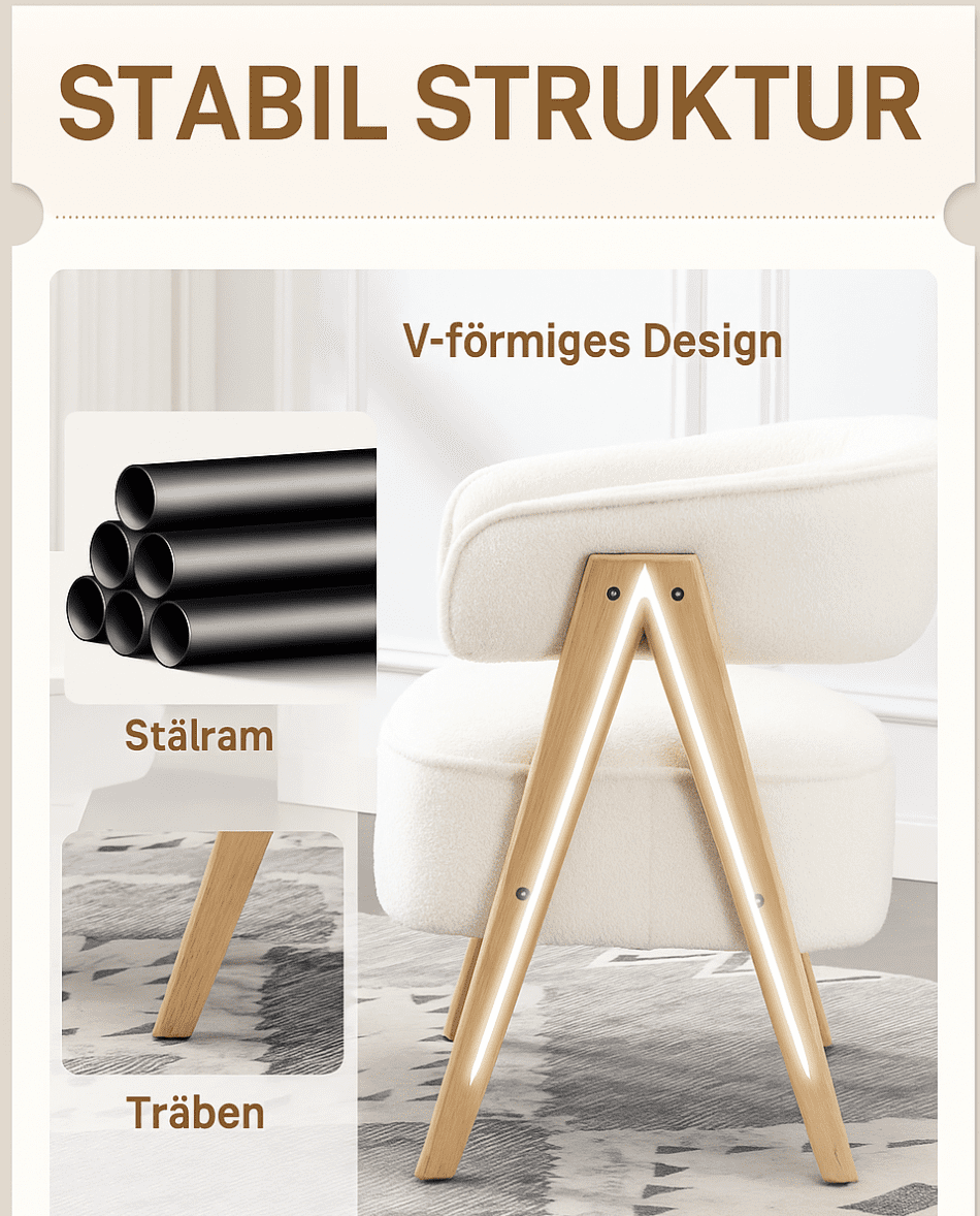 Fåtölj Vit Fleece med Böjt Ryggstöd & Träben