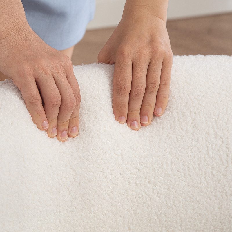 Fåtölj Vit Fleece med Böjt Ryggstöd & Träben