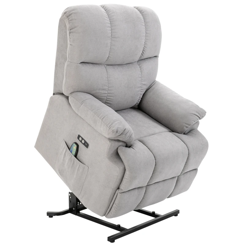 Elektrisk massagestol med ståhjälp och USB – grå recliner med 8 massagezoner