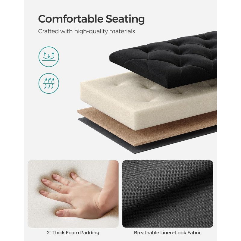 Förvaringsbänk 110 cm – Tuftad Sittbänk med 103 L Volym och 300 kg Kapacitet