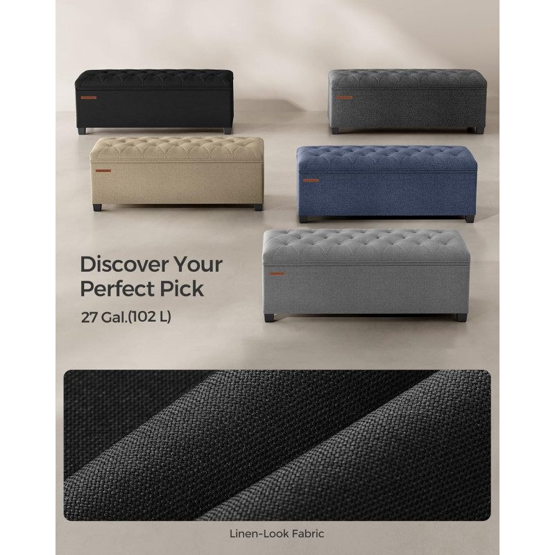 Förvaringsbänk 110 cm – Tuftad Sittbänk med 103 L Volym och 300 kg Kapacitet