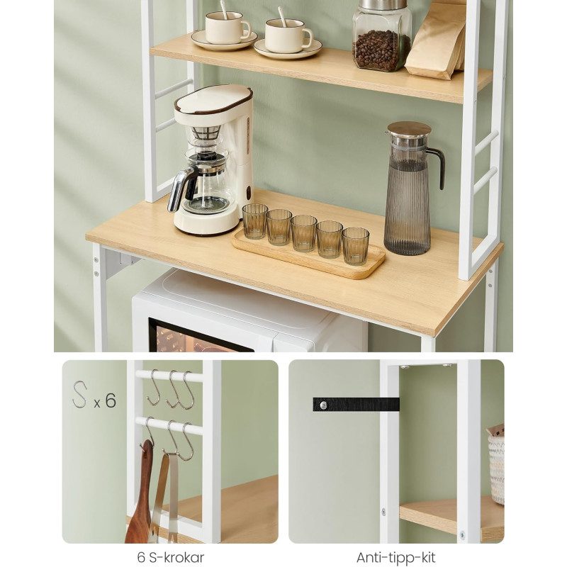 Förvaringshylla för Kök med Strömuttag – 6 Plan, 40 x 80 x 167 cm