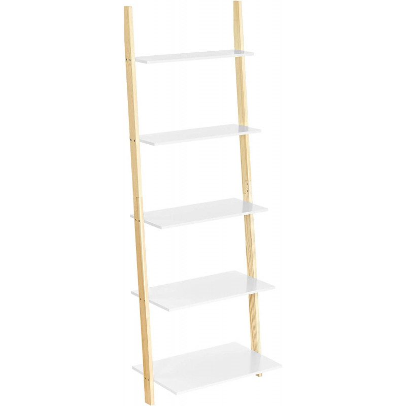 Förvaringshylla i stegsform – 5 våningar, mattvit/naturlig 171x60x35 cm