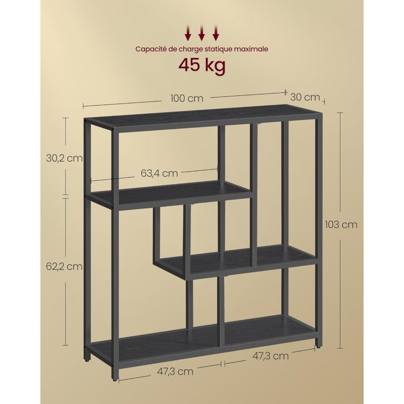 Förvaringshylla med 4 Hyllplan – Svart, 30x100x103 cm