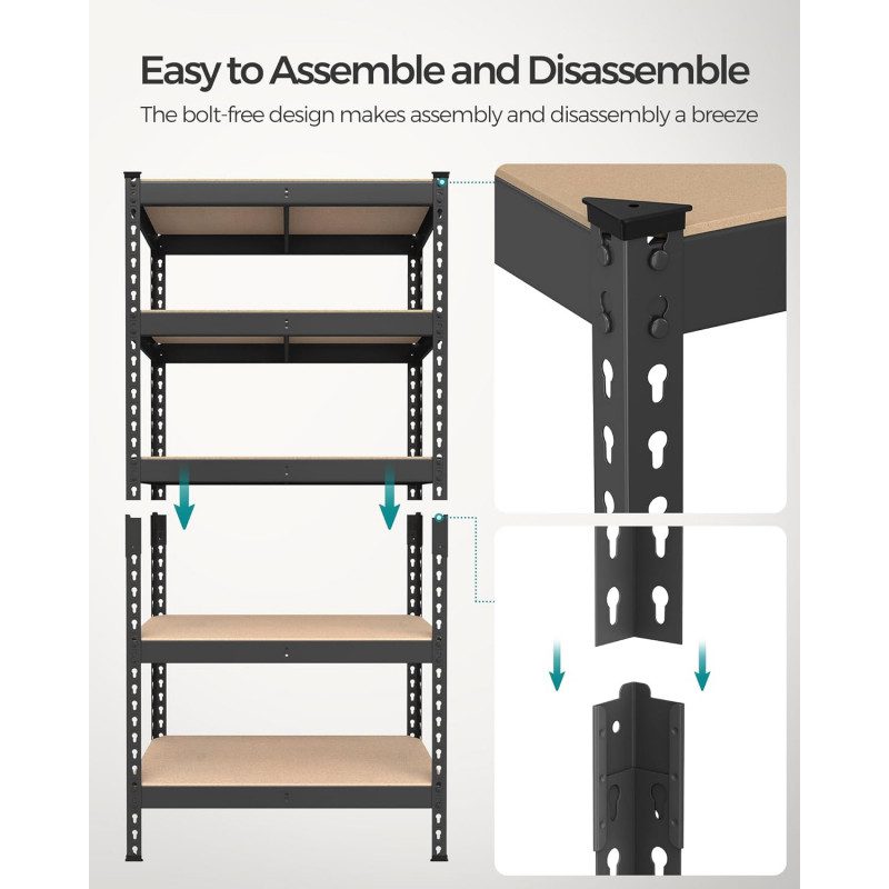 Förvaringshyllor 2-pack – Heavy Duty 5 Hyllor, 875 kg, 30x75x150 cm, Svart