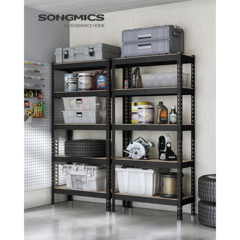 Förvaringshyllor 2-pack – Heavy Duty 5 Hyllor, 875 kg, 30x75x150 cm, Svart