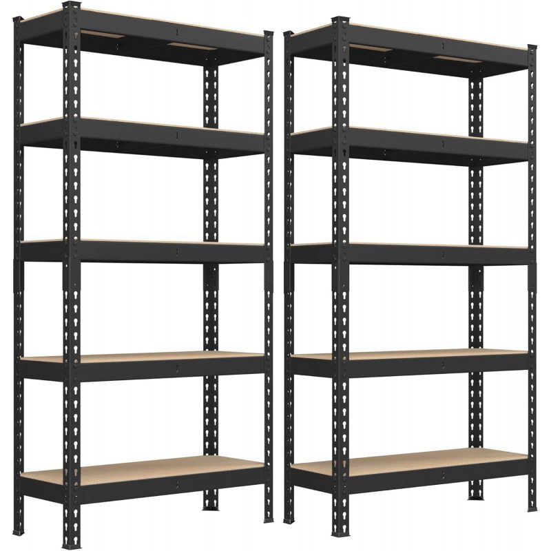 Förvaringshyllor 2-pack – Heavy Duty 5 Hyllor, 875 kg, 30x75x150 cm, Svart