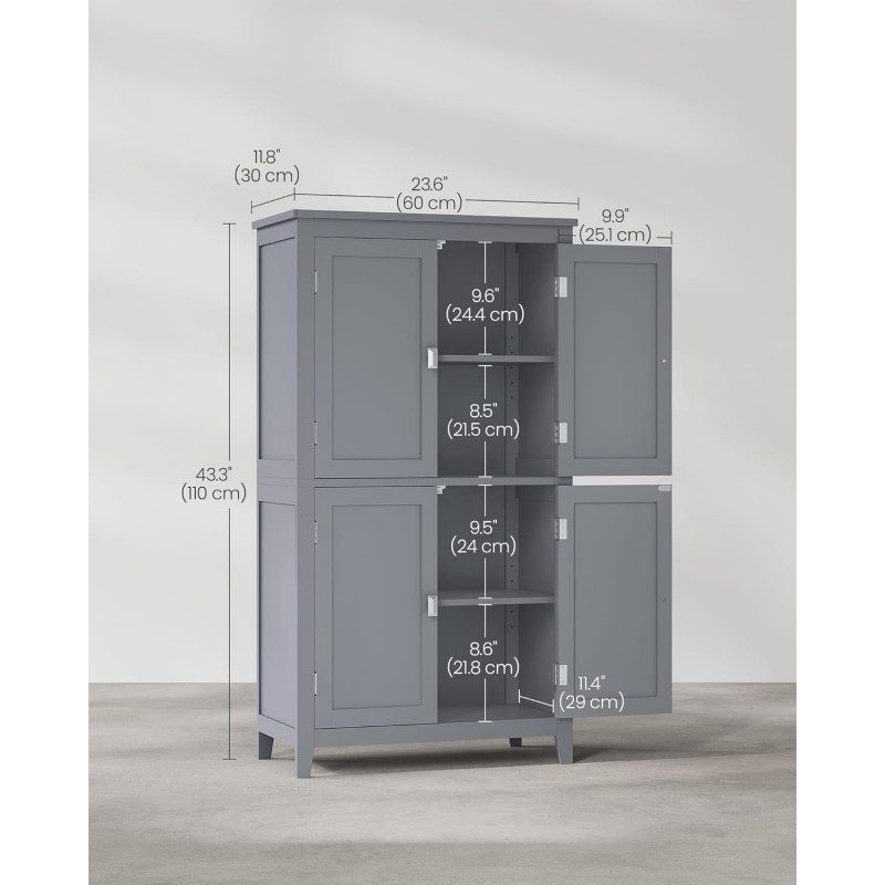 Förvaringsskåp 60 × 30 × 110 cm med 2 stora skåp – ljusgrå