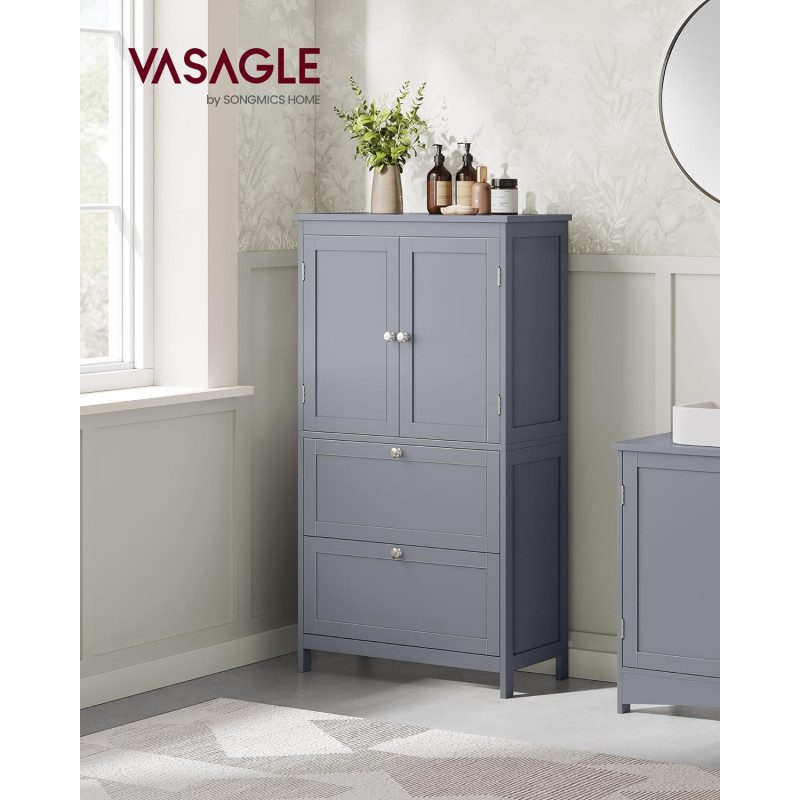 Förvaringsskåp 60 × 30 × 110 cm med skåp + 2 stora lådor – grå