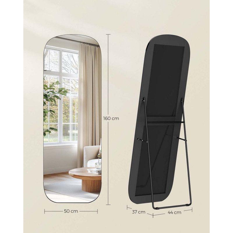Fristående Golvspegel – 160 x 50 cm, Bläcksvart Ram i Aluminium