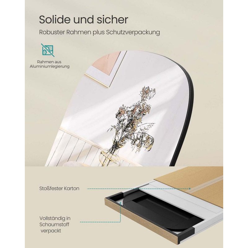 Fristående Golvspegel – 160 x 50 cm, Bläcksvart Ram i Aluminium