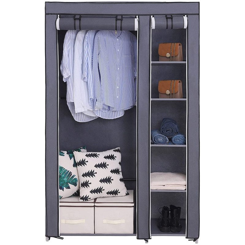 Garderob i tyg, grå, 110 × 45 × 175 cm