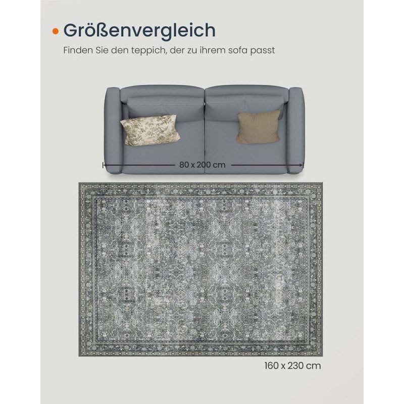 Grå Vintageinspirerad Matta – 160 × 230 cm, Tvättbar i Maskin