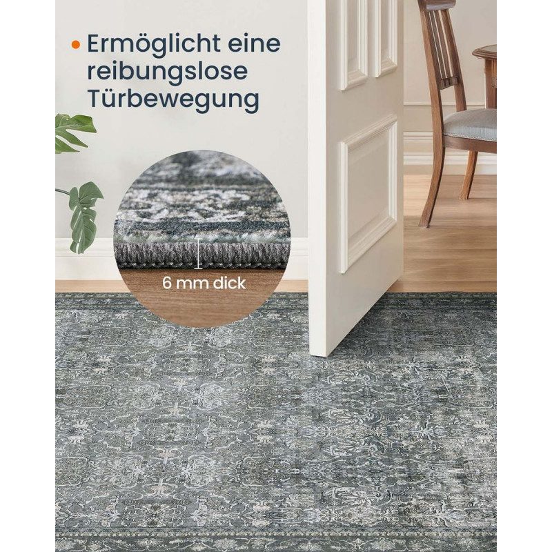 Grå Vintageinspirerad Matta – 160 × 230 cm, Tvättbar i Maskin