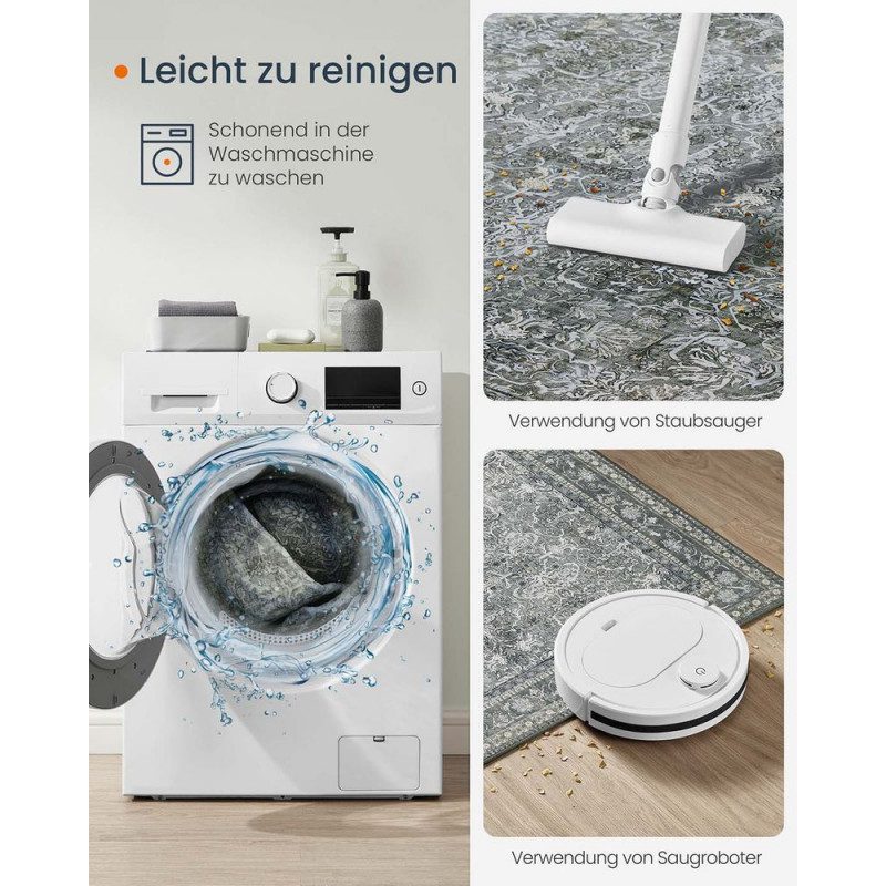 Grå Vintageinspirerad Matta – 160 × 230 cm, Tvättbar i Maskin