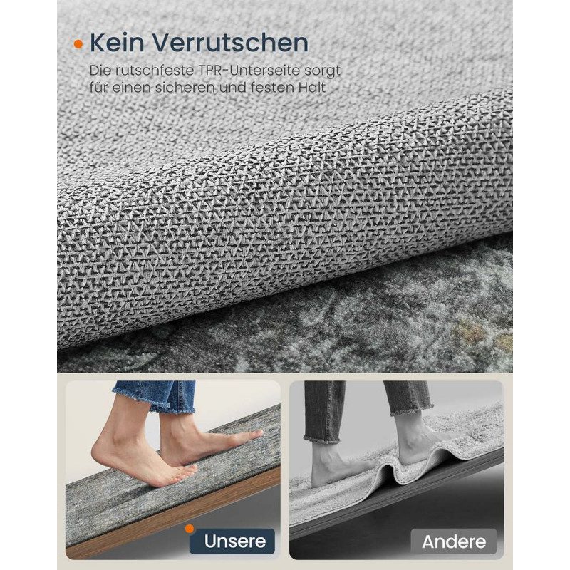 Grå Vintageinspirerad Matta – 160 × 230 cm, Tvättbar i Maskin