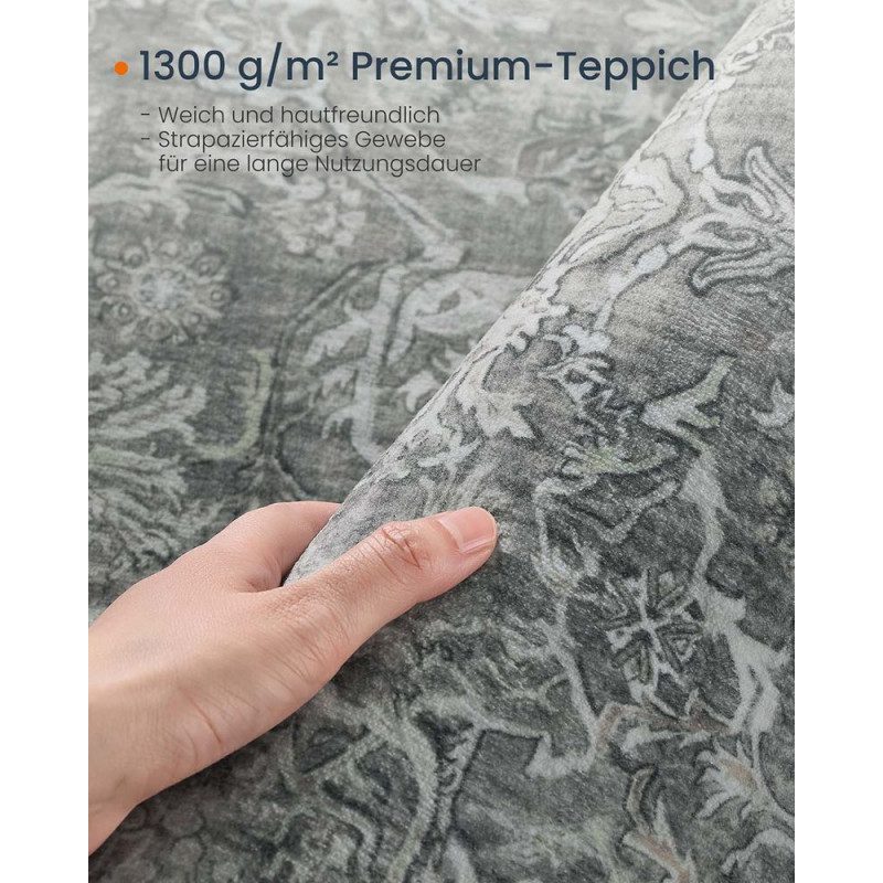 Grå Vintageinspirerad Matta – 160 × 230 cm, Tvättbar i Maskin