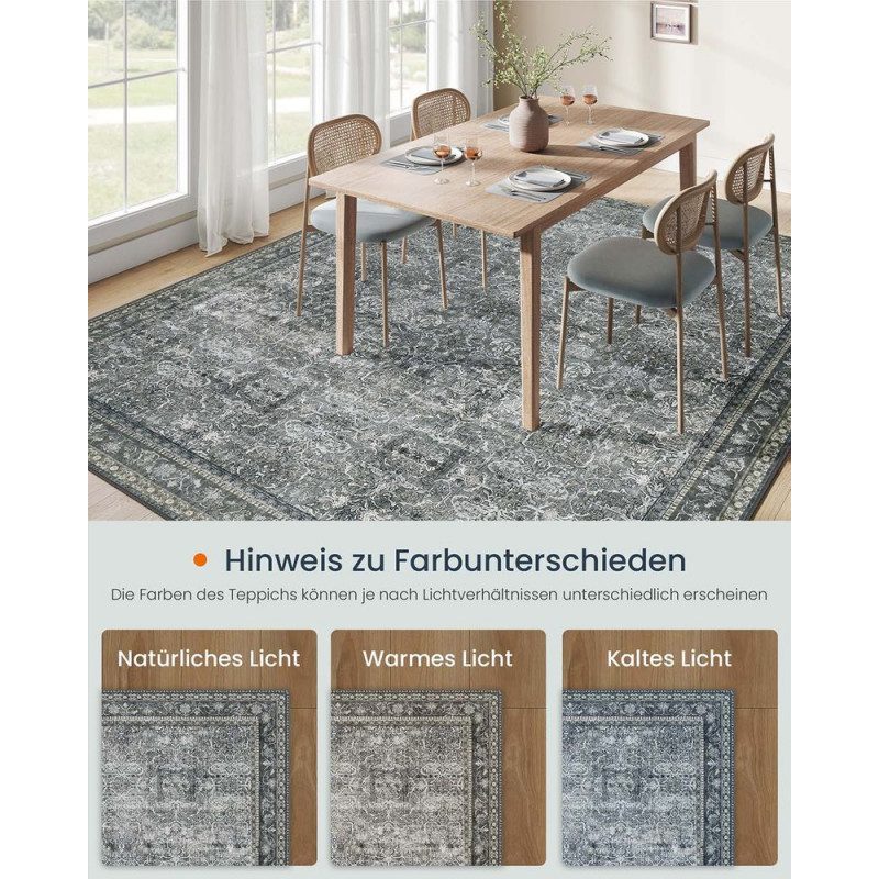 Grå Vintageinspirerad Matta – 160 × 230 cm, Tvättbar i Maskin