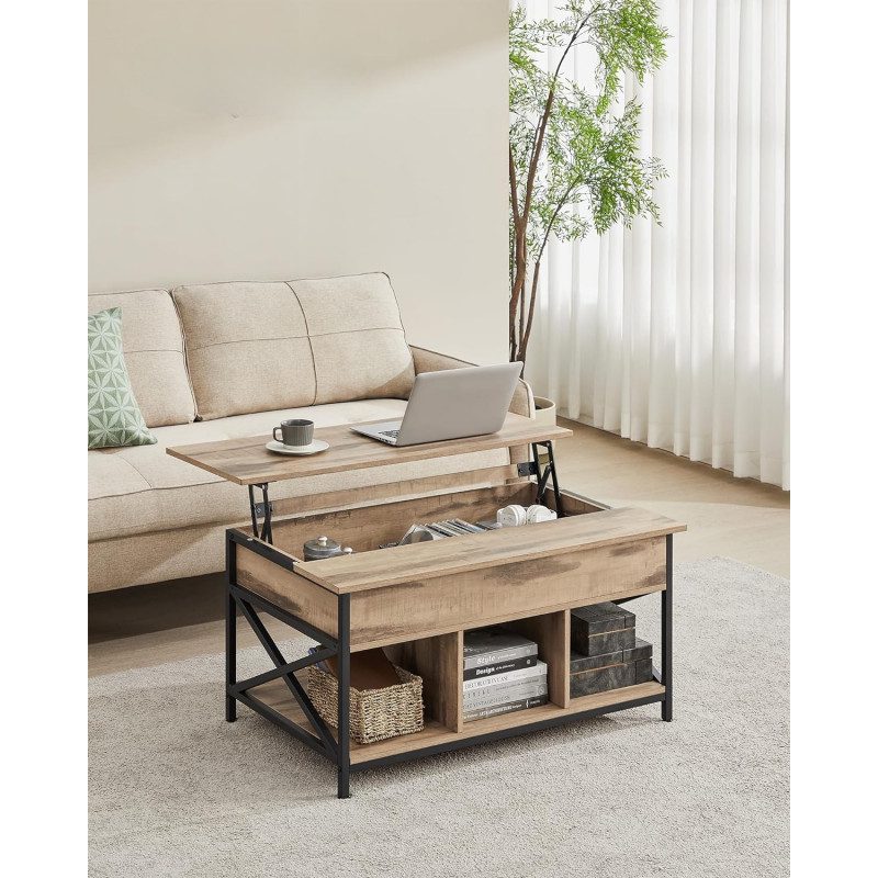 Greige soffbord 100×60 cm med höjdjusterbar topp (48–62 cm) – industriell stil