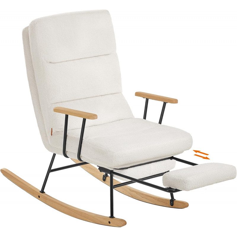 Gungfåtölj med fotstöd och 4 lägen på ryggstödet – krämvit fleece