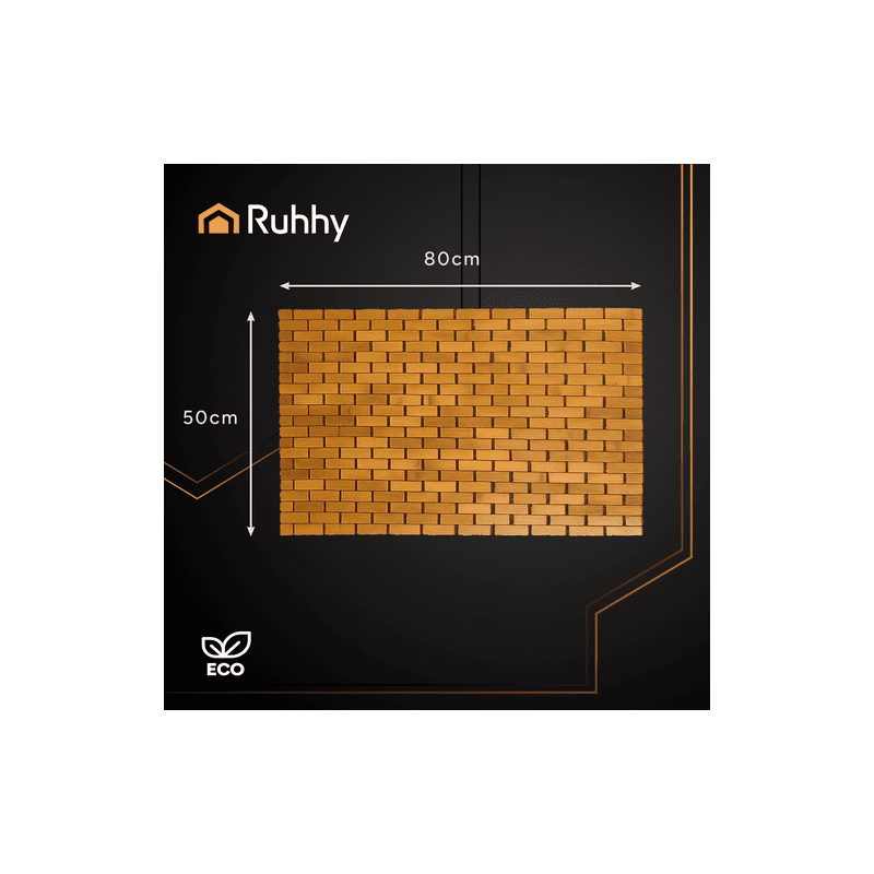 Halkfri bambumatta 80×50 cm – vattentät badrums- & duschmatta i naturlig finish