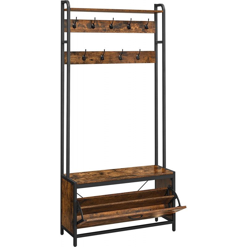 Hallställ med skoskåp, 9 krokar – industriell design