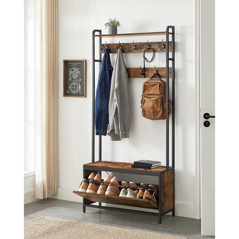 Hallställ med skoskåp, 9 krokar – industriell design