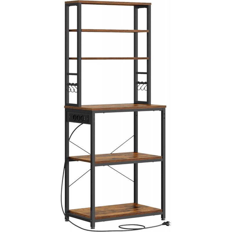 Högförvaringshylla för kök med bänk, mikrofack och integrerat uttag – 60 × 40 × 167 cm, vintage brun/svart