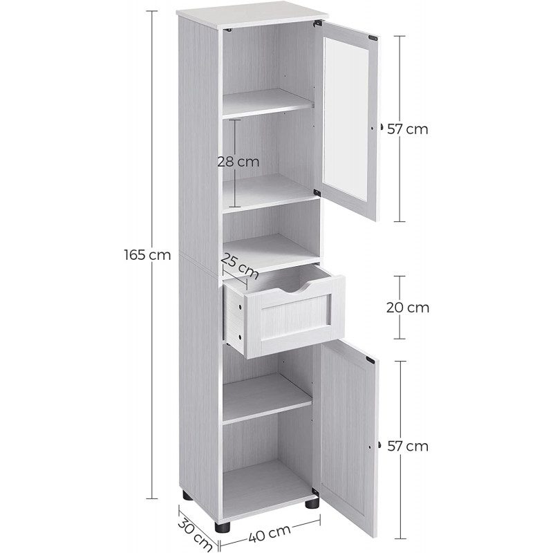 Högt Skåp, Förvaring med Låda, Vitrin 40x30x165 cm Ljusgrå