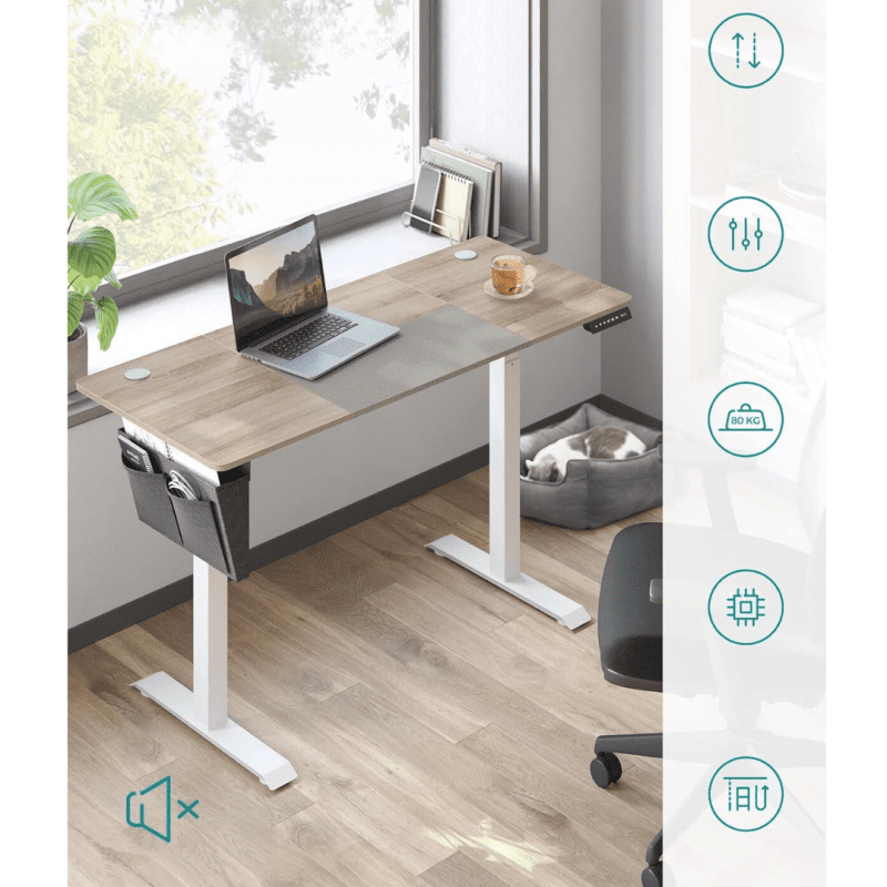 Höj- och sänkbart elskrivbord 140×60 – greige/vit, 72–120 cm