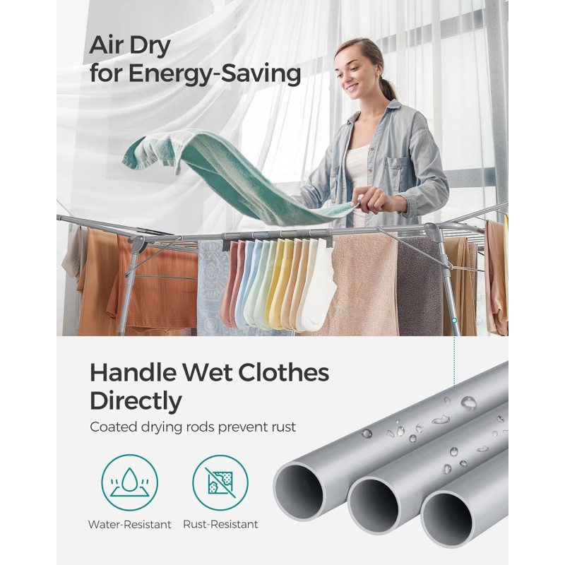 Hopfällbar Torkställning – Grå, 173 × 56,5 × 96,5 cm