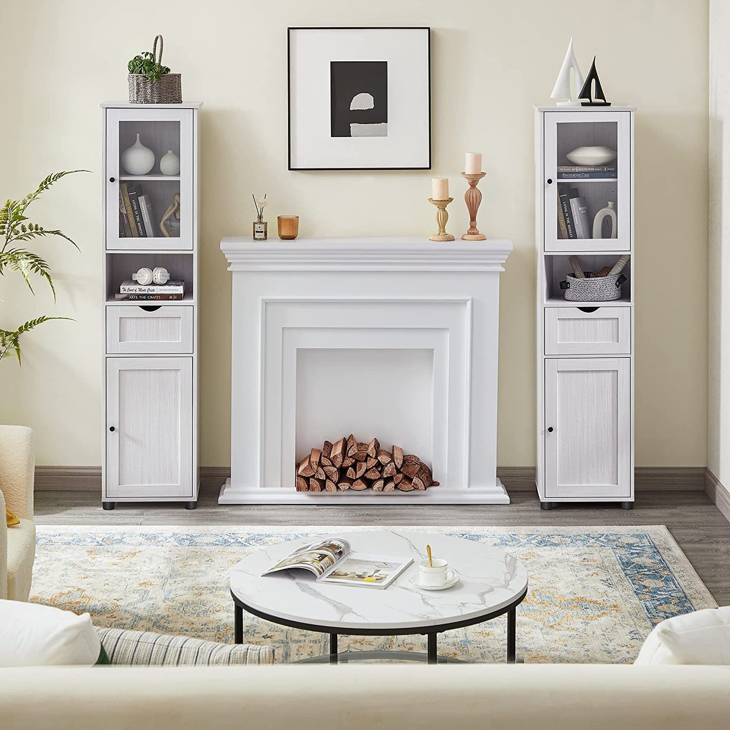 Högt Skåp, Förvaring med Låda, Vitrin 40x30x165 cm Ljusgrå