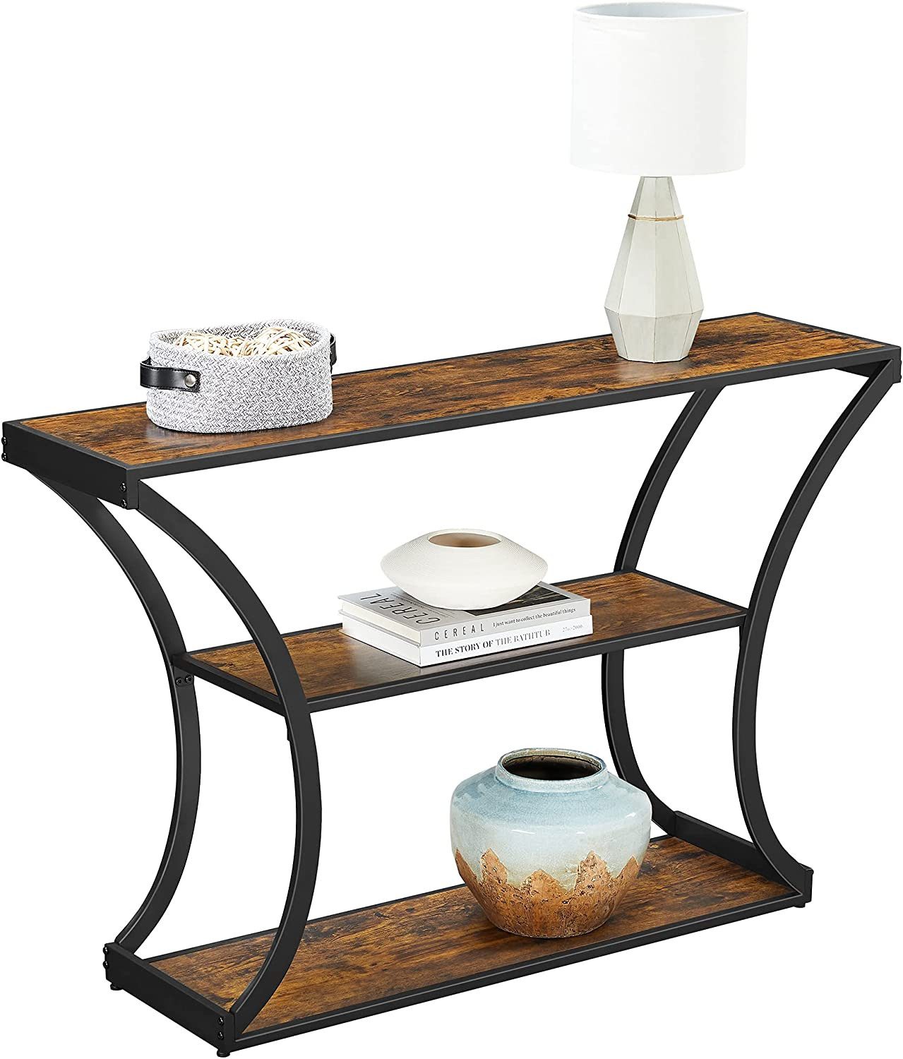 Konsolbord med Eleganta Böjda Ben – Avlastningsbord 120 x 30 x 80 cm i Vintage Brun/Svart