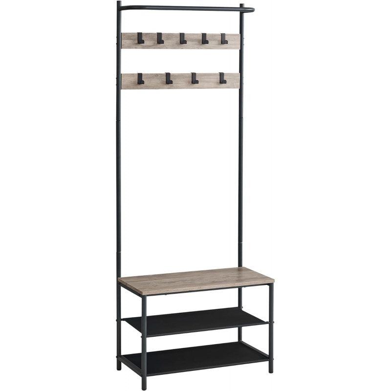 Industriell Klädhängare med Skoställ & Sittbänk – Greige