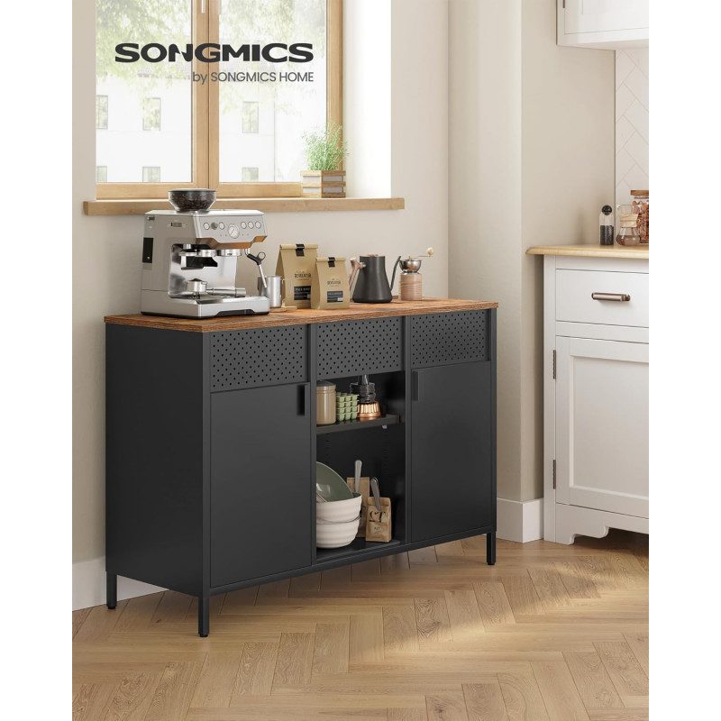 Industriell skänk i vintagebrun/matt svart – 110 × 40 × 76 cm