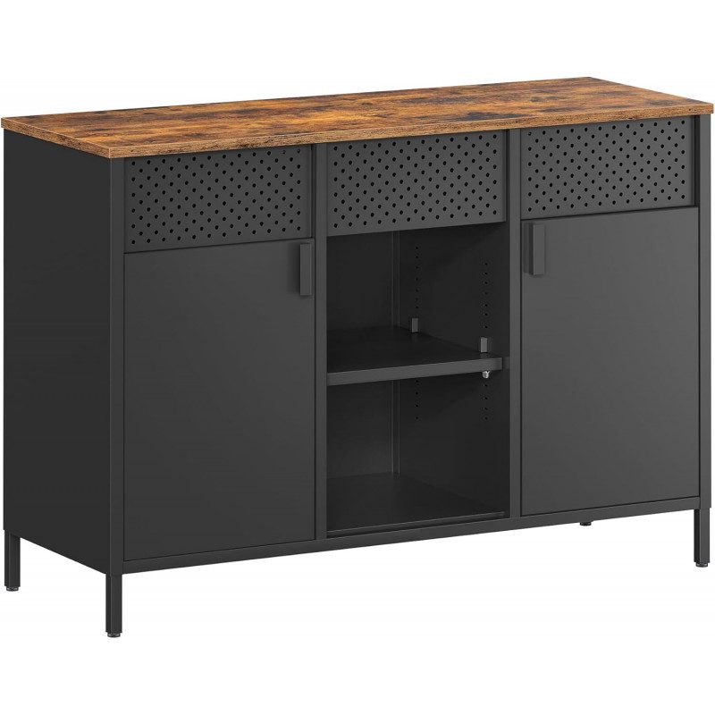 Industriell skänk i vintagebrun/matt svart – 110 × 40 × 76 cm