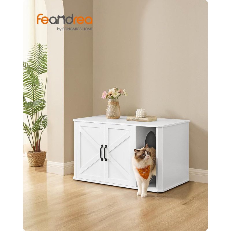 Katthus i Vit Trä – Dubbeldörr, 85 x 48,5 x 50 cm