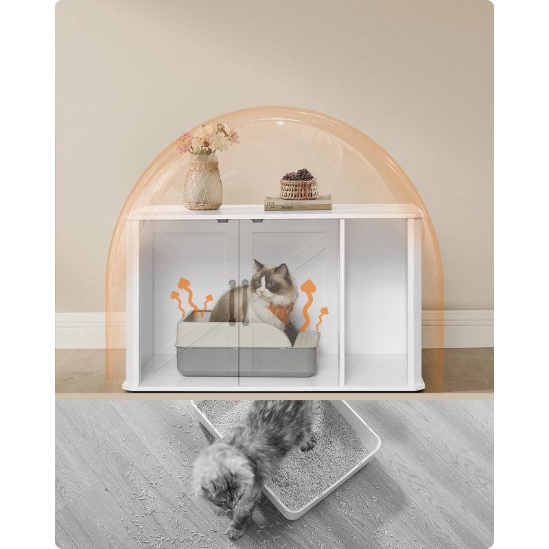 Katthus i Vit Trä – Dubbeldörr, 85 x 48,5 x 50 cm