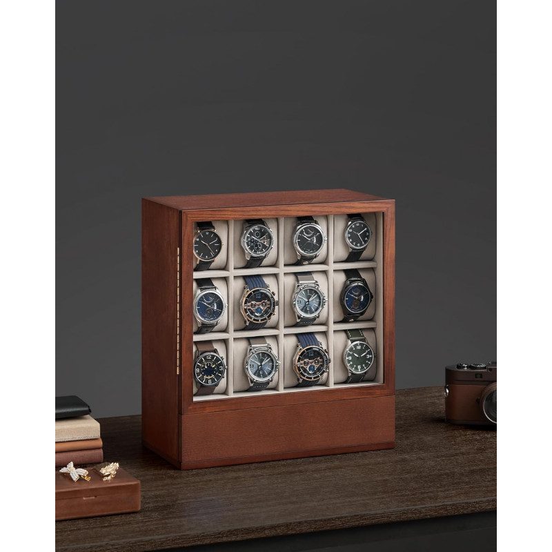 Klocklåda 12 Platser – För Klockor, Smink & Glasögon, Vintage Brun