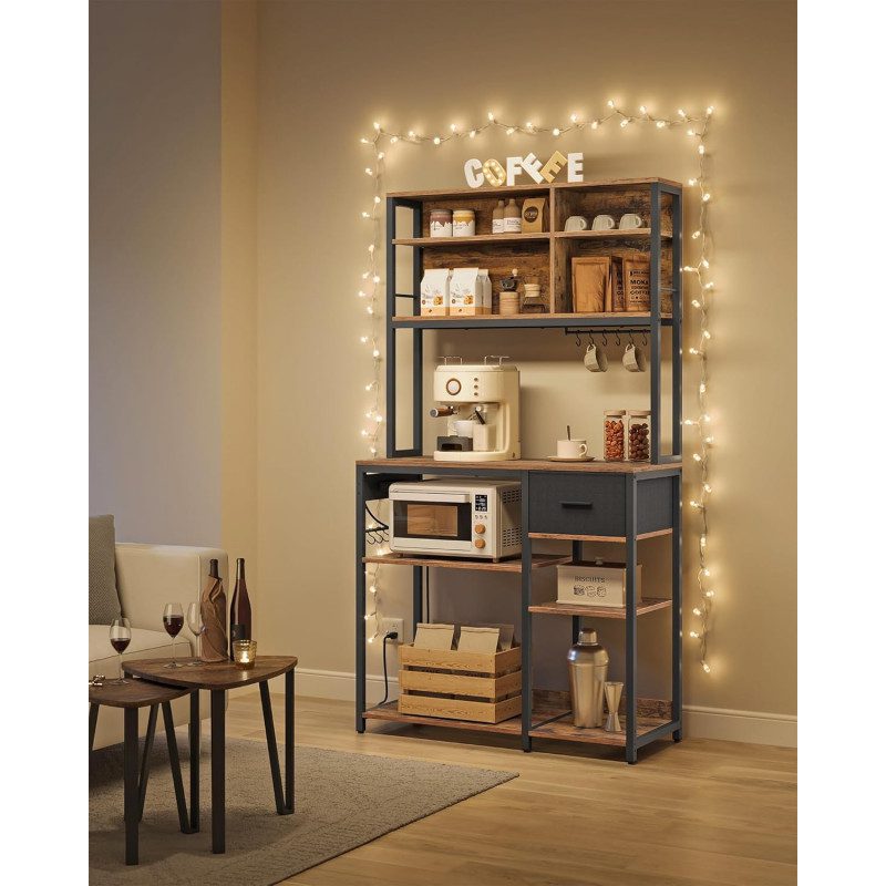 Kökshylla 100 × 40 × 180,4 cm med integrerat eluttag – vintage brun