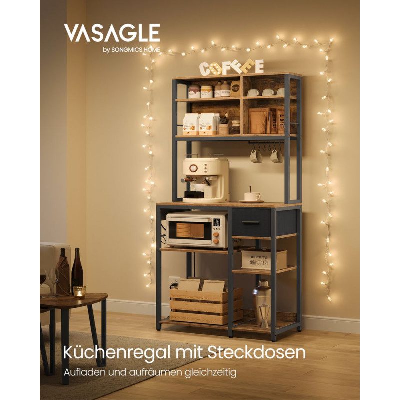 Kökshylla 80 cm med inbyggt eluttag – vintage brun, 80 × 40 × 180,4 cm