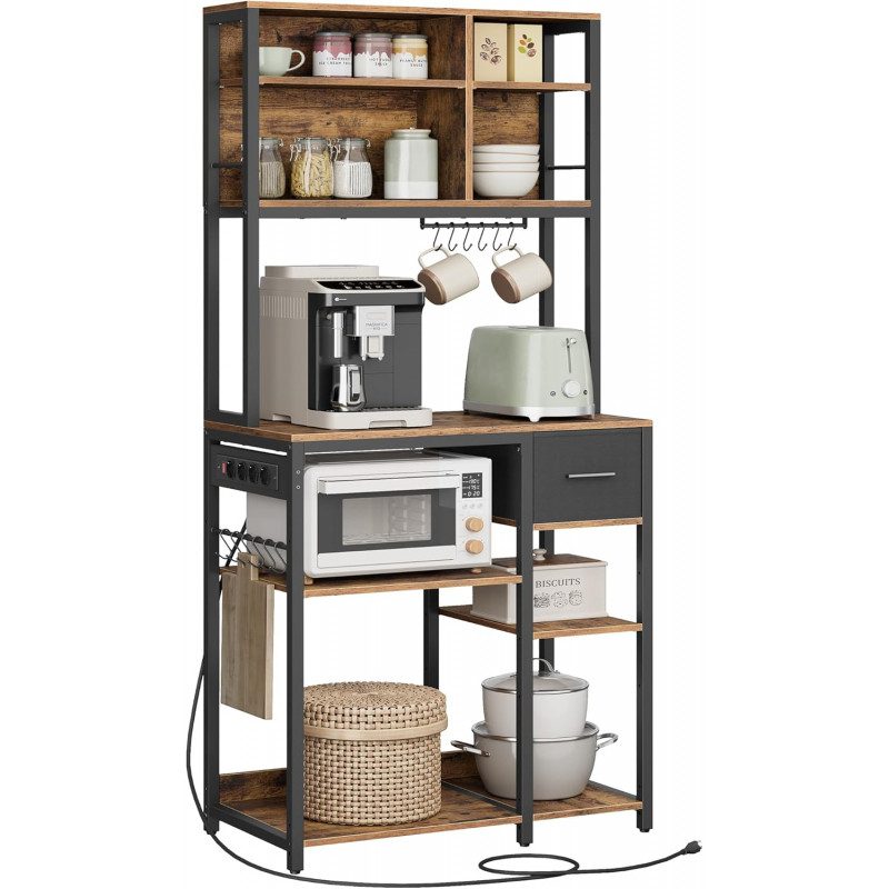 Kökshylla 80 cm med inbyggt eluttag – vintage brun, 80 × 40 × 180,4 cm