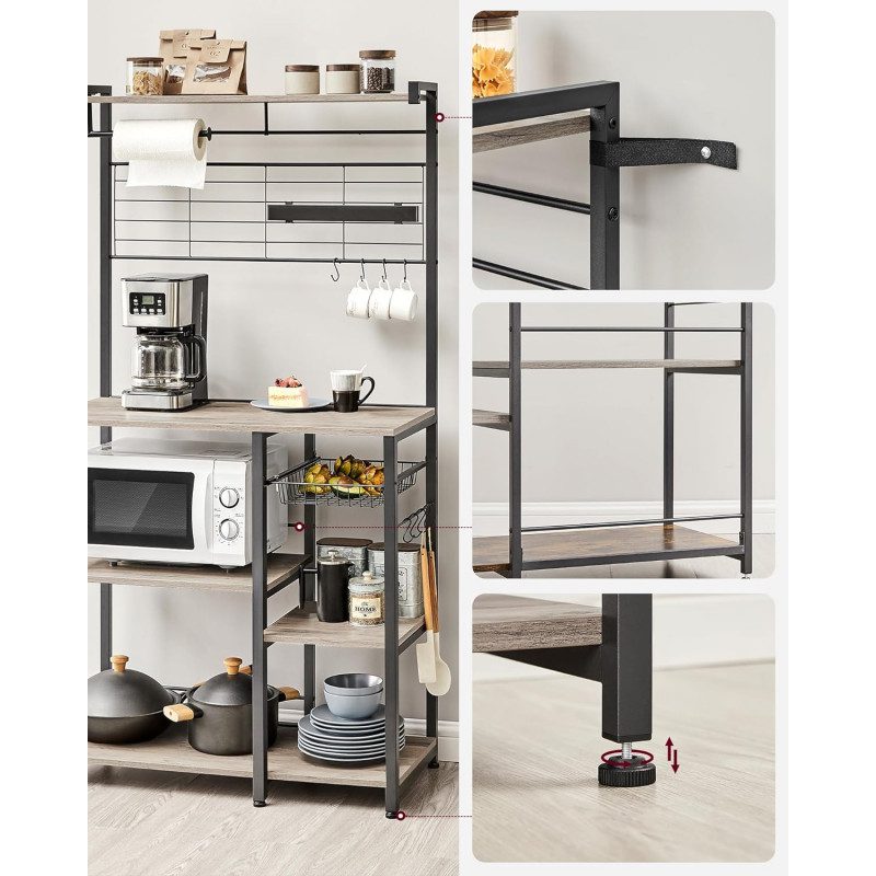 Köksmodul 90 × 42 × 167,4 cm med arbetsbänk, hyllor, krokar, rullhållare och knivmagnet