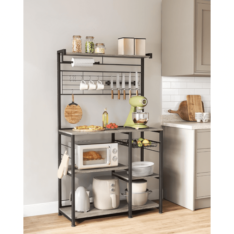 Köksmodul 90 × 42 × 167,4 cm med arbetsbänk, hyllor, krokar, rullhållare och knivmagnet