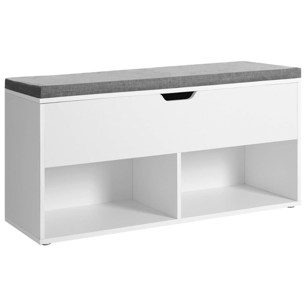 Kompakt Förvaringsbänk med Skumvadderad Sittdyna – 100 x 30 x 48 cm, vit
