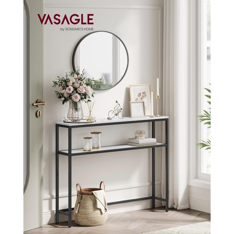 Konsolbord i Marmorvit & Svart – 2 Hyllplan, 100 × 20 × 80 cm