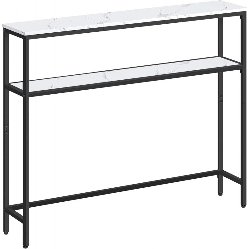 Konsolbord i Marmorvit & Svart – 2 Hyllplan, 100 × 20 × 80 cm