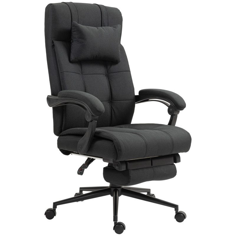 Ergonomisk kontorsstol med fotstöd och nackstöd - svart linne-look
