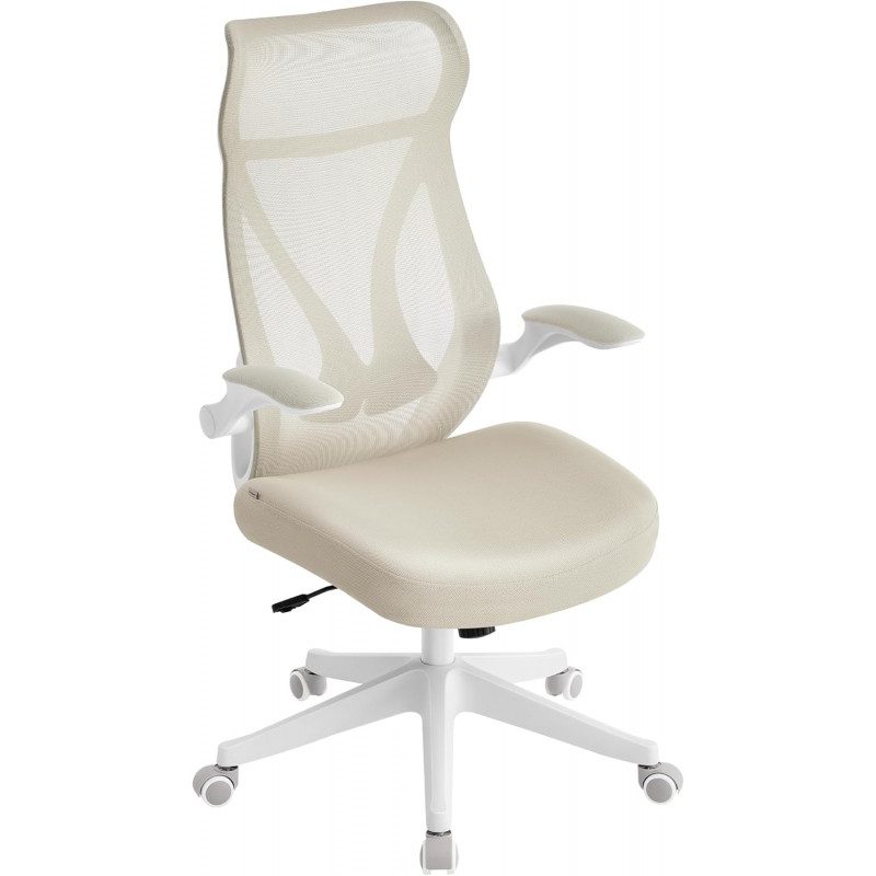 Kontorsstol ergonomisk med nätrygg och uppfällbara armstöd – cappuccino-beige, max 150 kg